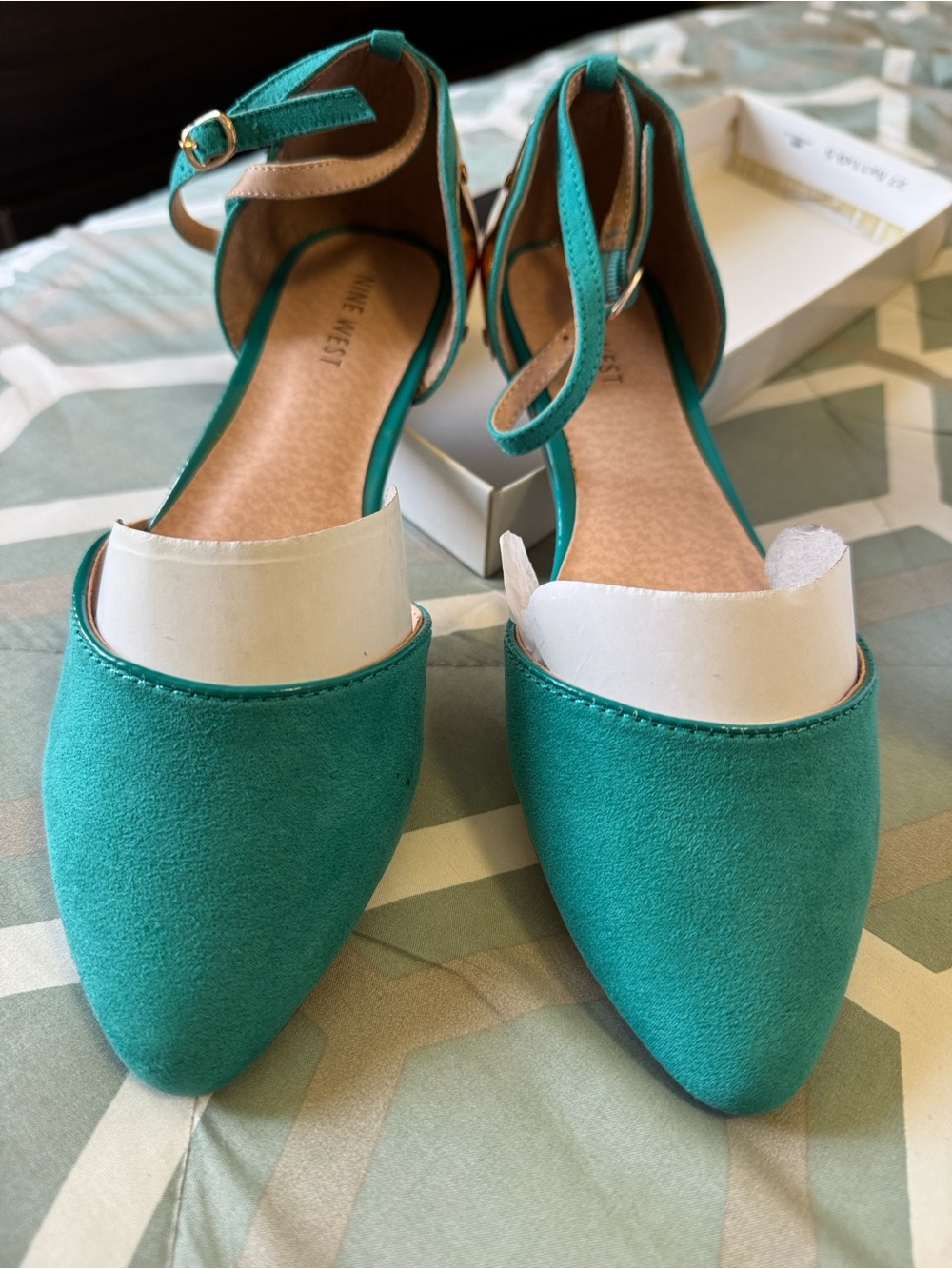 Nine West Teal Pointed-Toe Ankle-Strap Flats